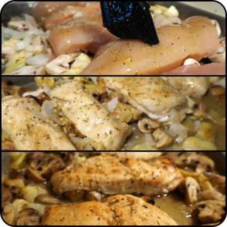 Mushroom Artichoke Chicken with Spicy Honey Mustard and Balsamic Glaze